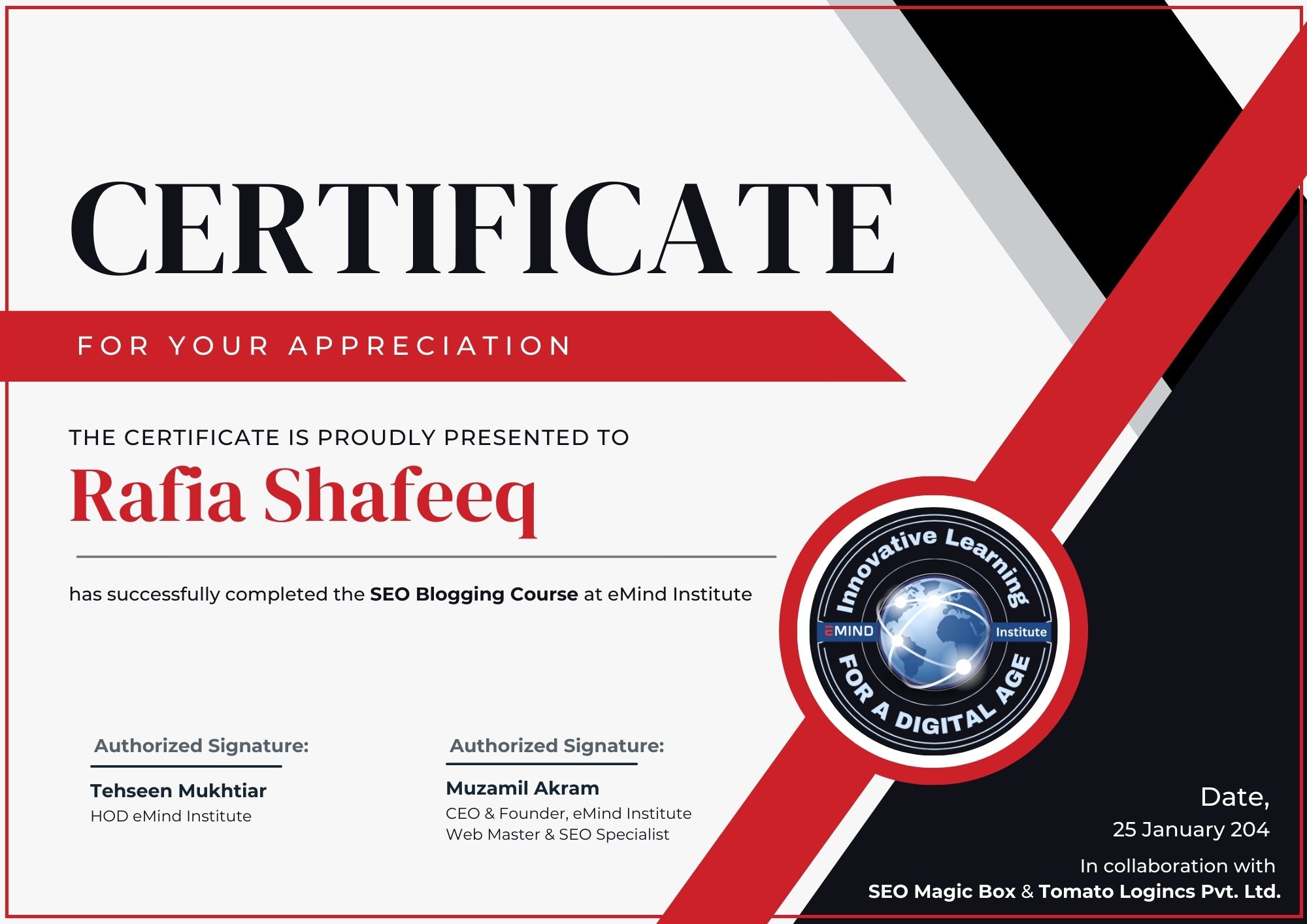 SEO Blogging Certificate