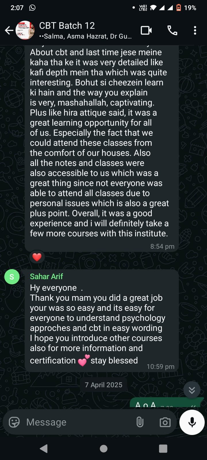 Student WhatsApp feedback