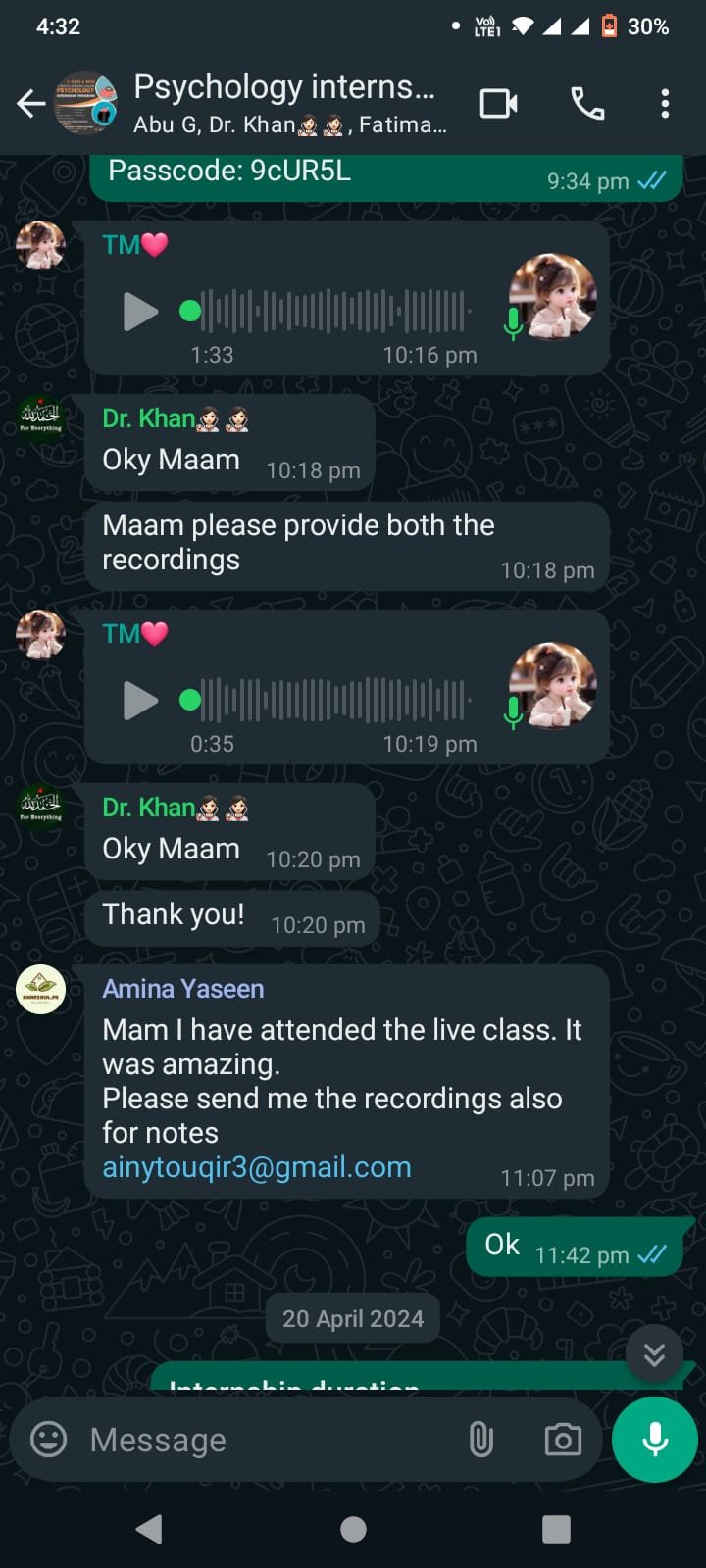 Student WhatsApp feedback