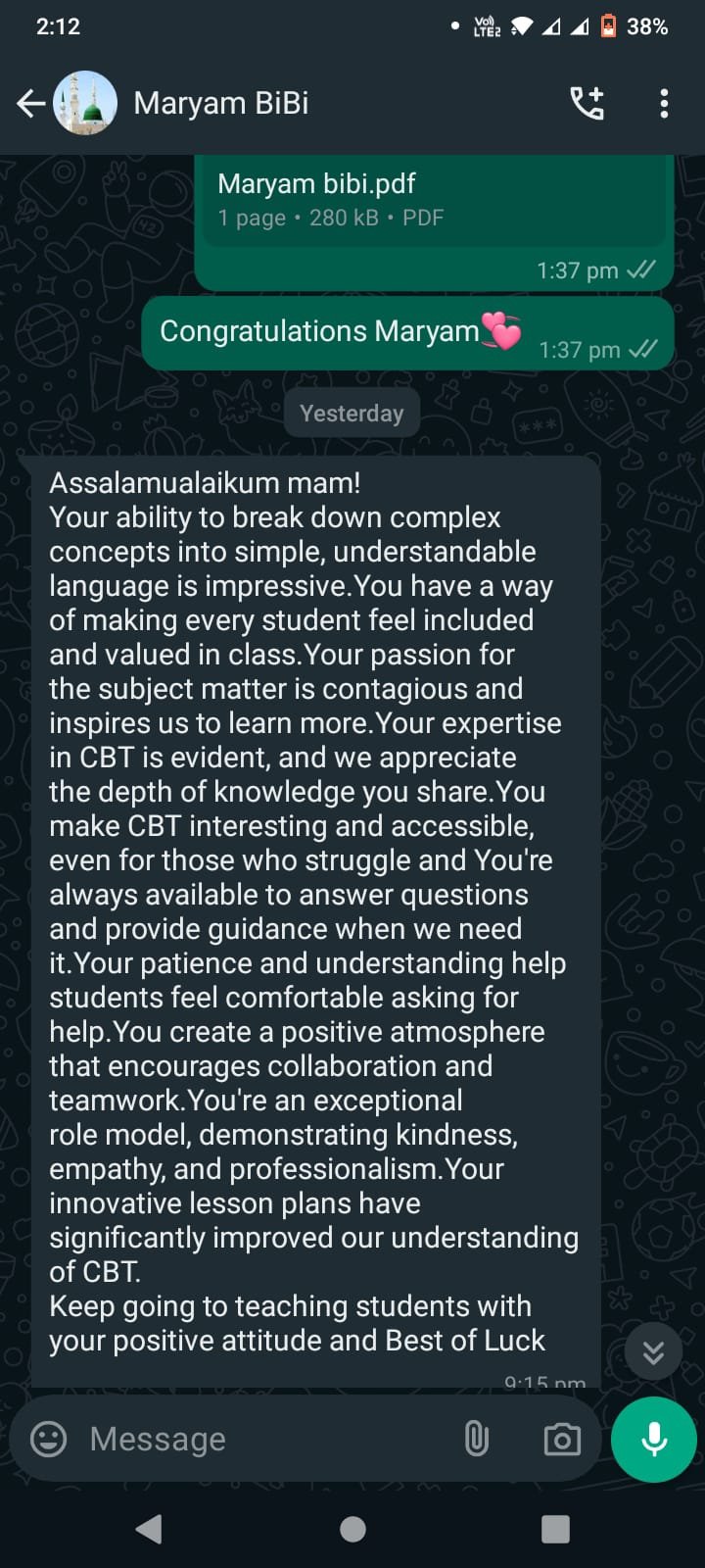 Student WhatsApp feedback