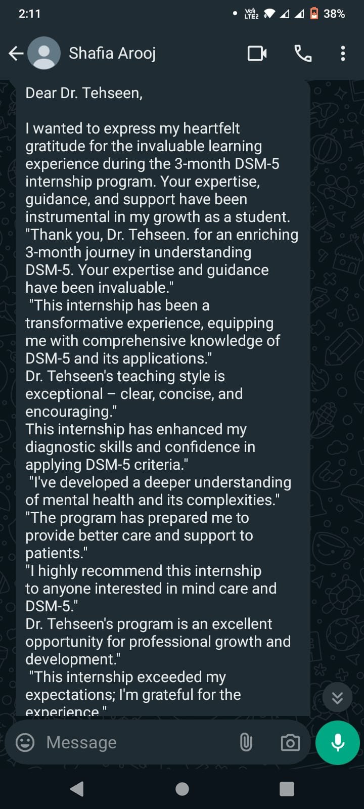 Student WhatsApp feedback