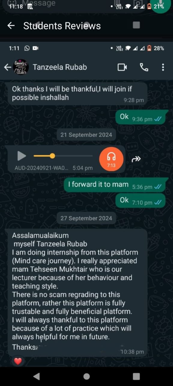Student WhatsApp feedback
