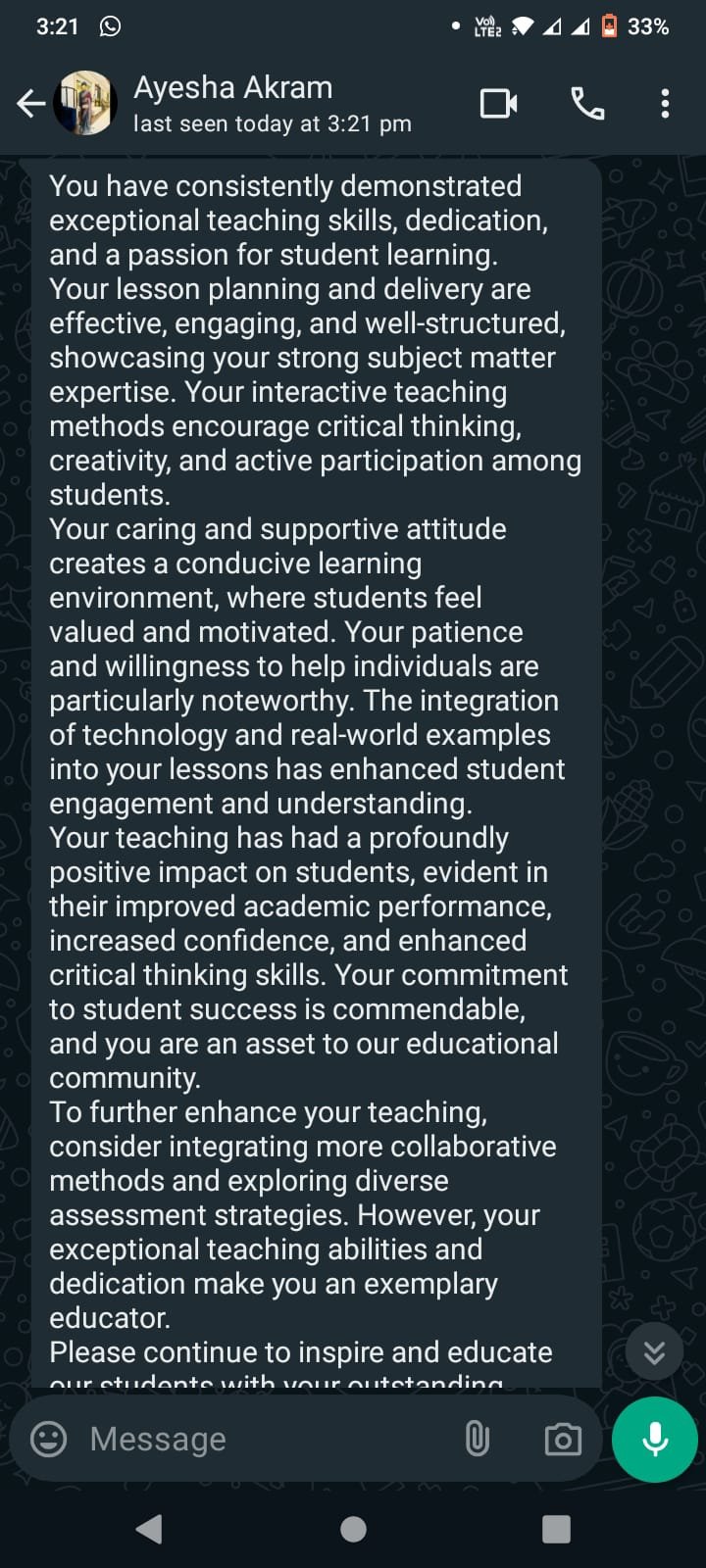 Student WhatsApp feedback