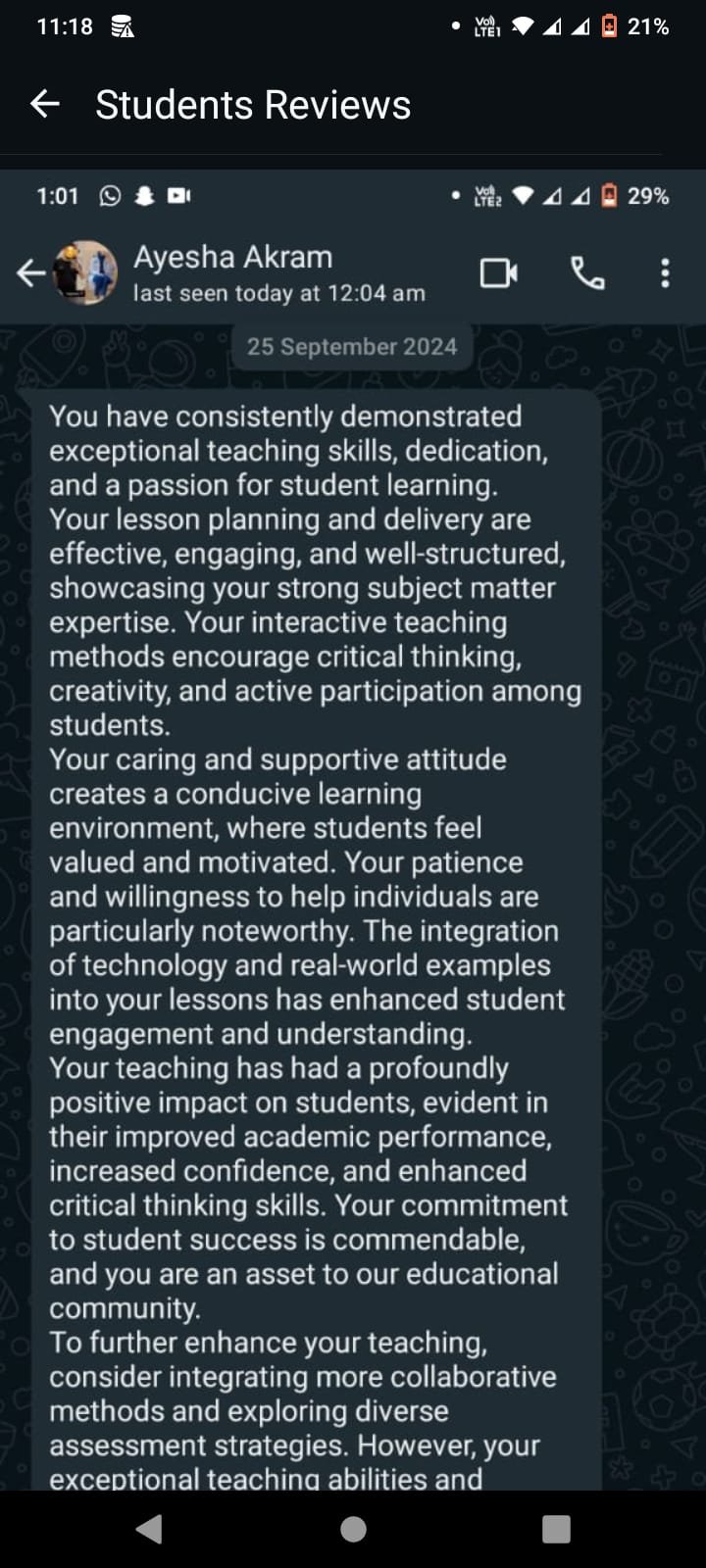 Student WhatsApp feedback
