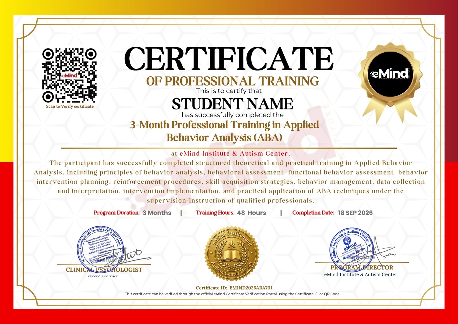 Sample eMind ABA certificate